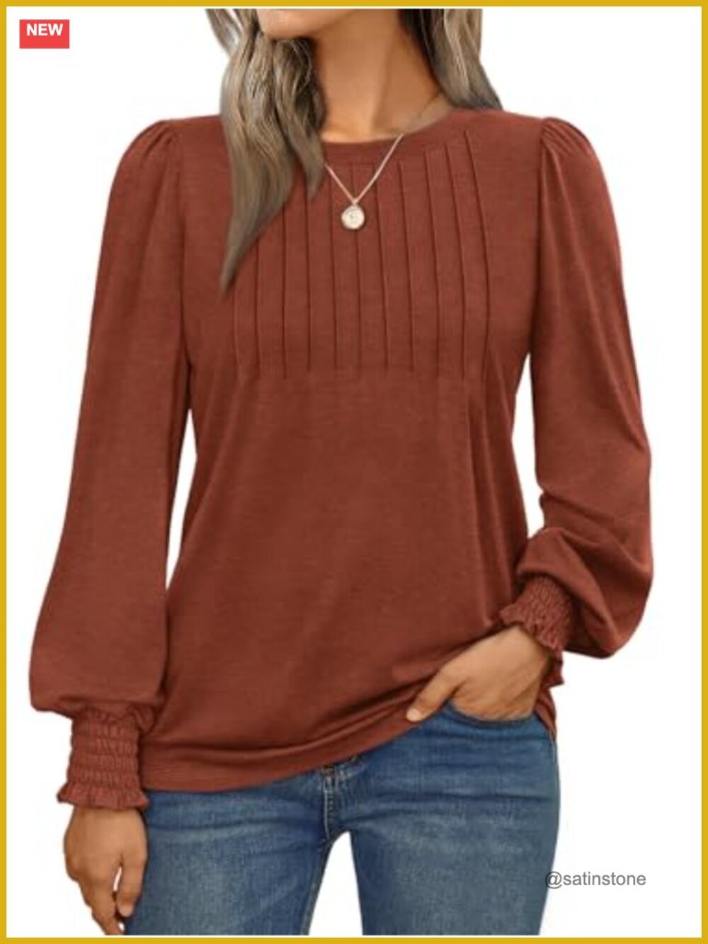 Womens Long Sleeve Blouse Pleated Smocked Cuff Business Casual Top